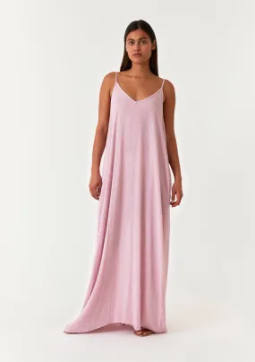 Metallic Stripe Spaghetti Strap V Neck Maxi Dress