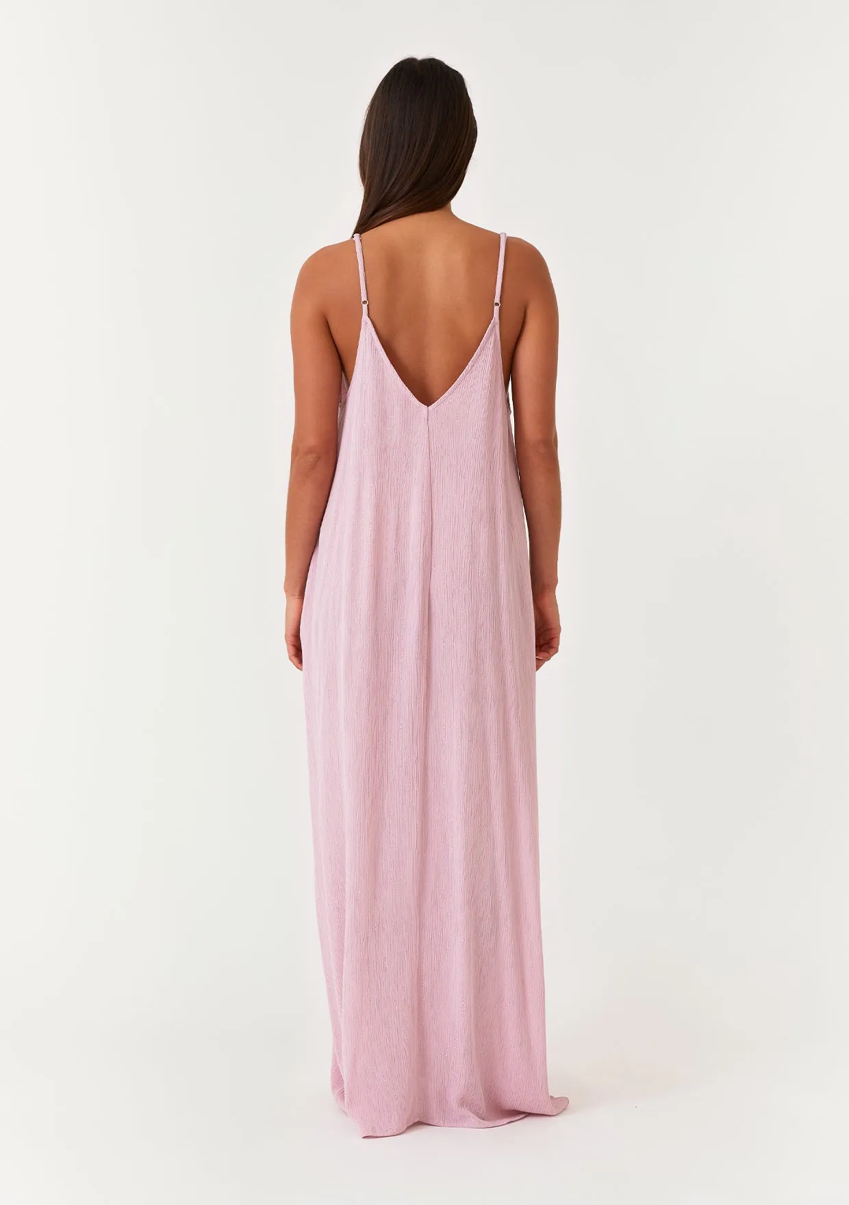 Metallic Stripe Spaghetti Strap V Neck Maxi Dress