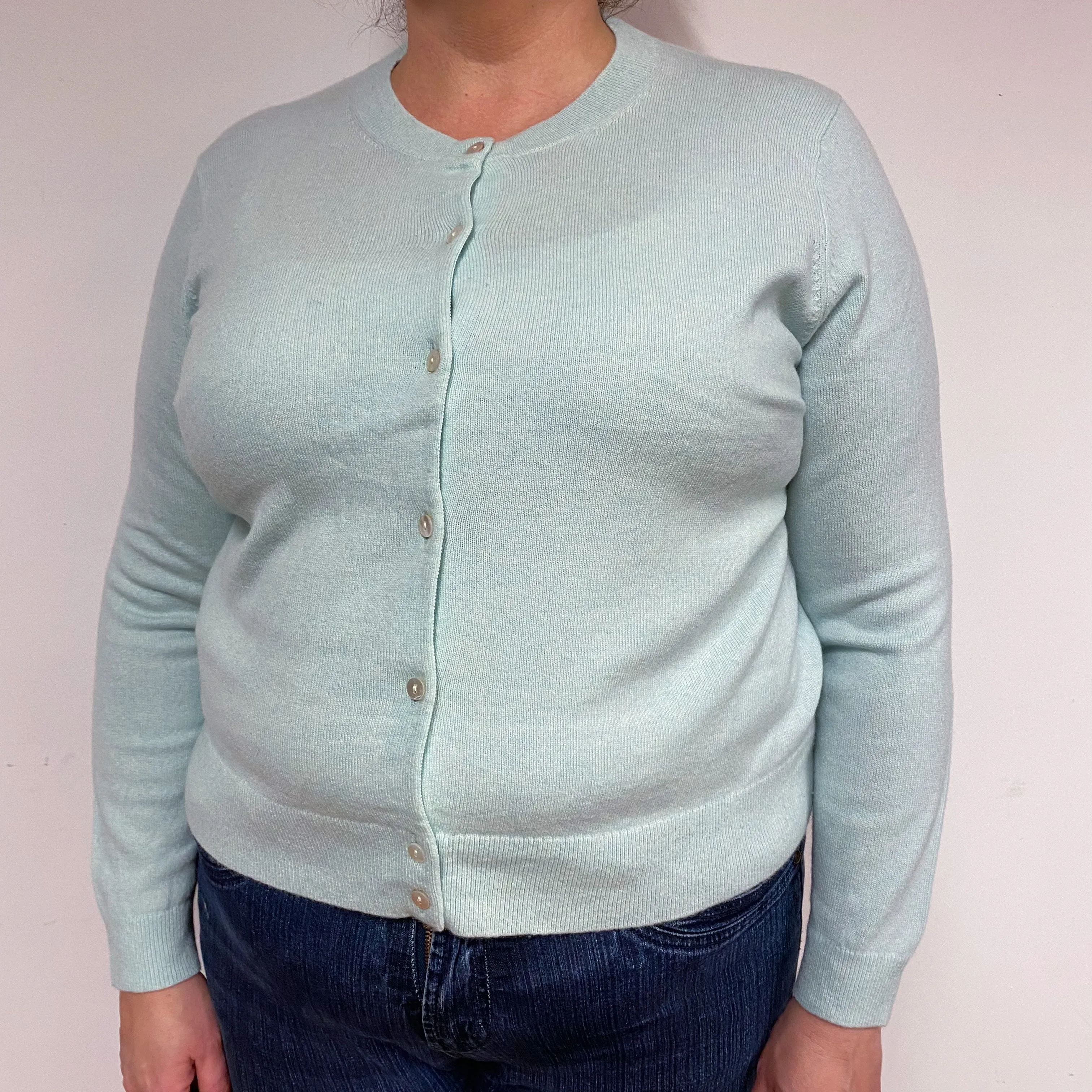 Mint Green Cashmere Crew Neck Cardigan Extra Large