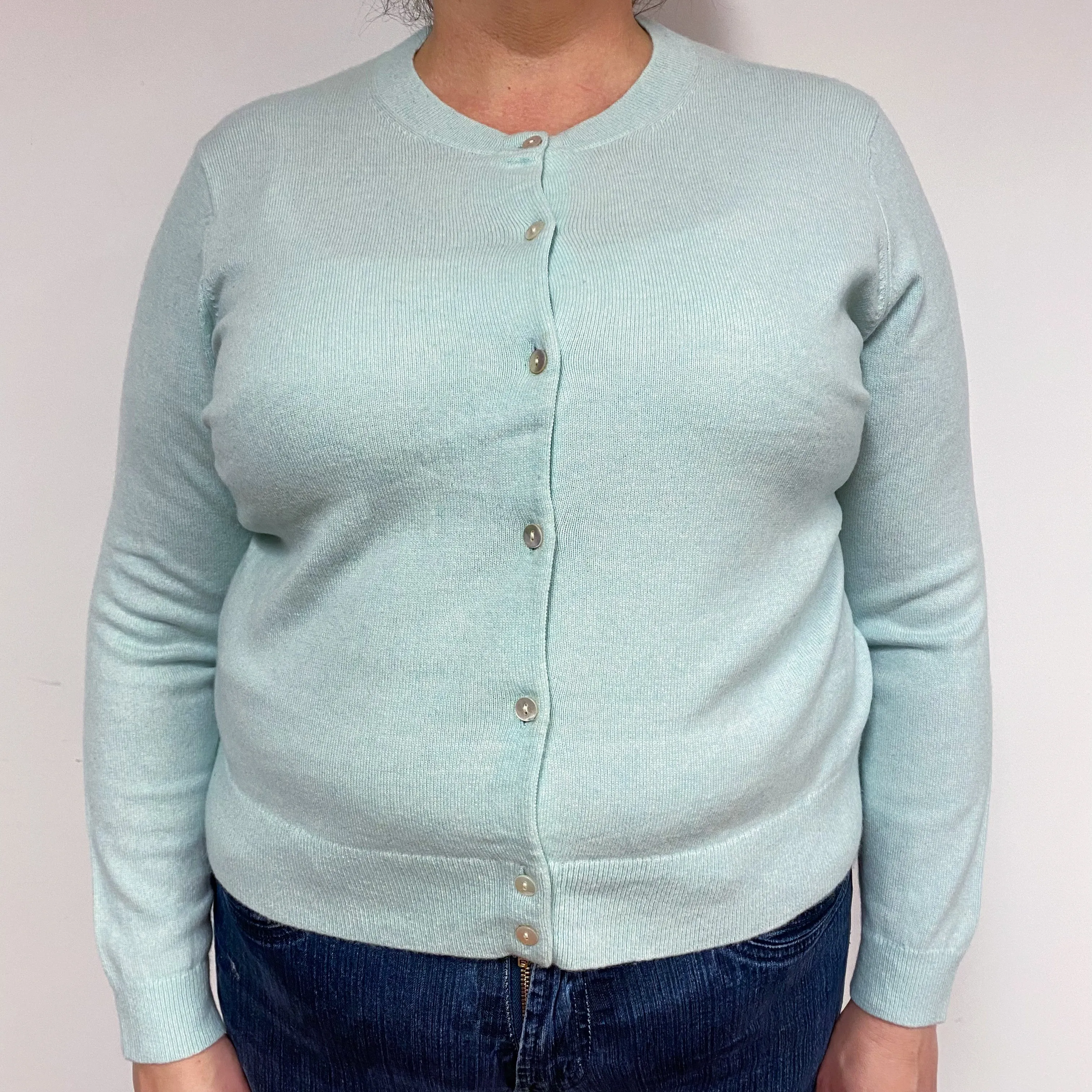 Mint Green Cashmere Crew Neck Cardigan Extra Large