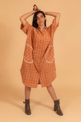 Moralfibre Beach Dress With Patch Pockets In Check Fabric From "Shapes Collection "
