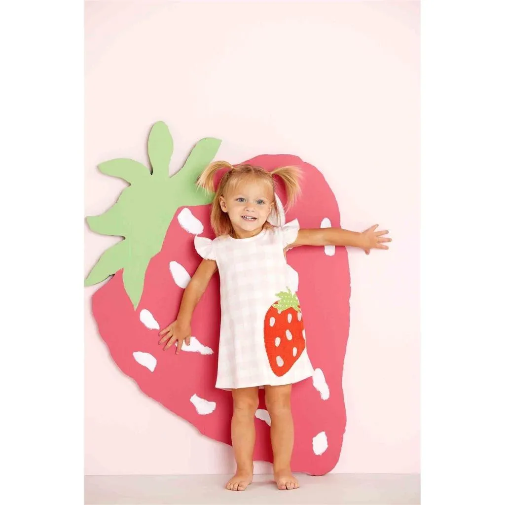 Mud Pie Kids Strawberry Applique Gingham T-Shirt Summer Girls Dress