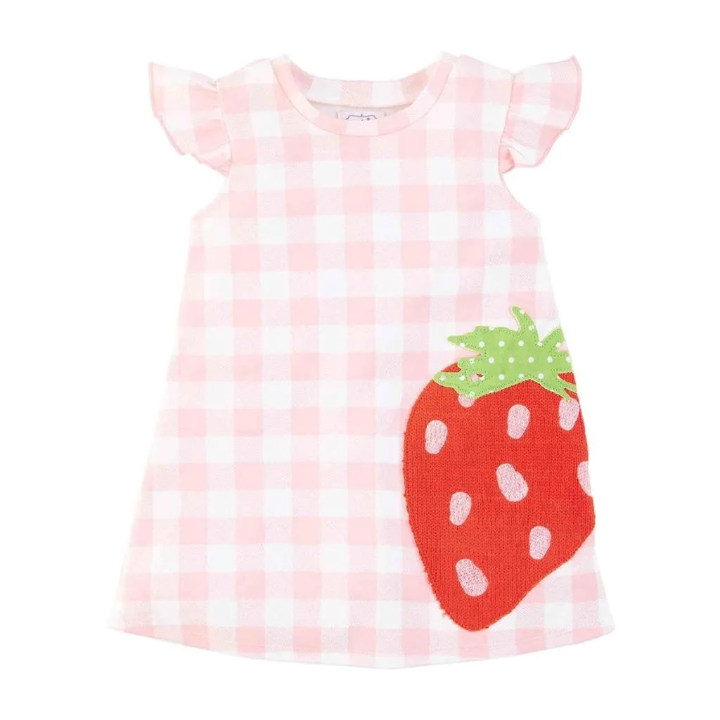 Mud Pie Kids Strawberry Applique Gingham T-Shirt Summer Girls Dress
