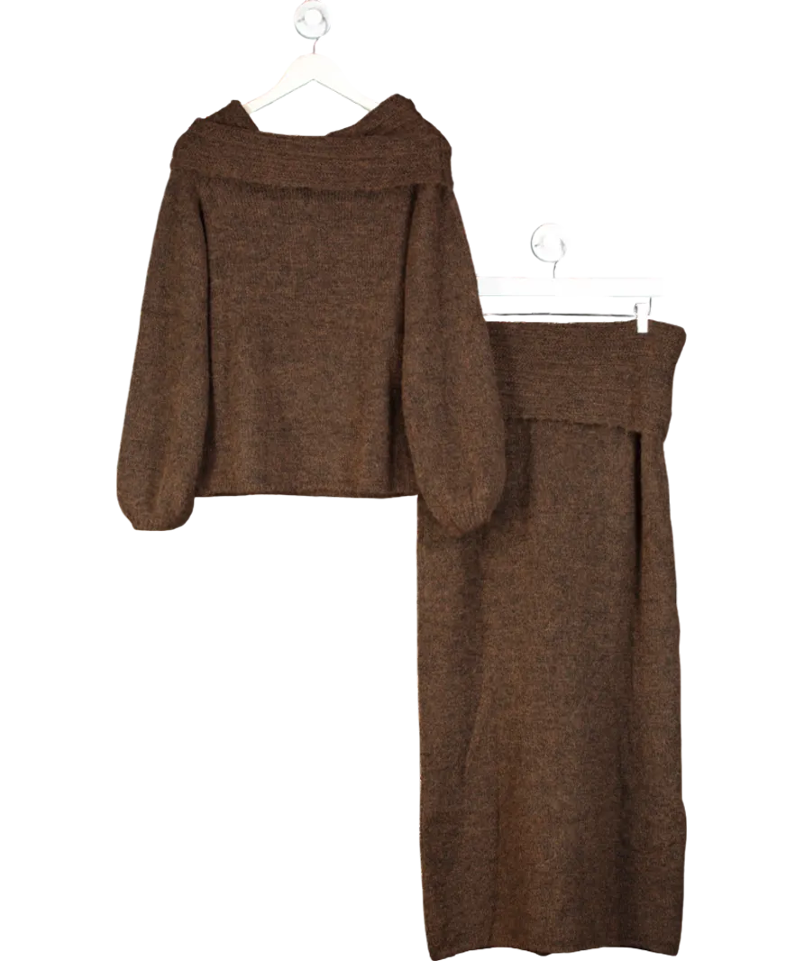 NA-KD Brown Knitten Sweater And Maxi Skirt Set UK S/M