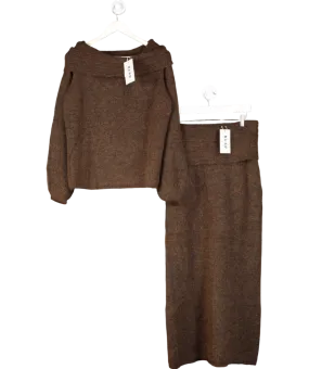 NA-KD Brown Knitten Sweater And Maxi Skirt Set UK S/M