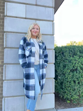 Navy Mix Plaid Midi Shacket