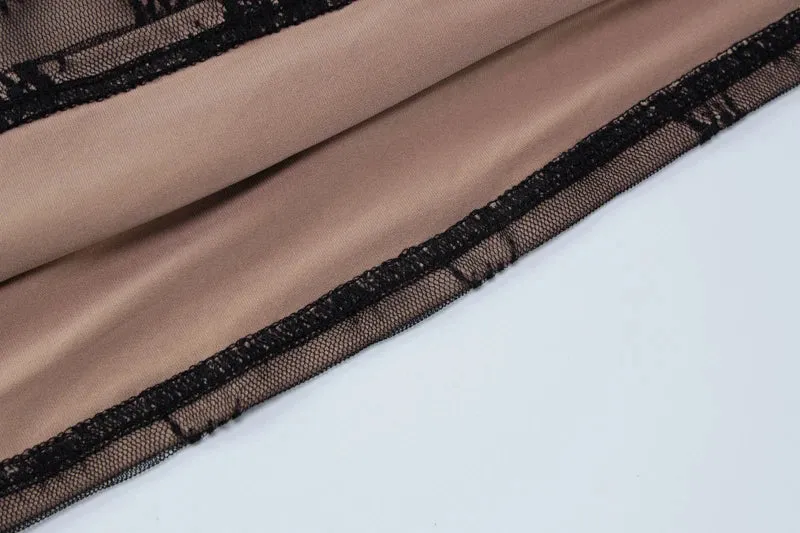 Neutral Lace Front Slit Halter Top And Maxi Skirt Set