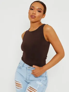 Nicolle Slinky Racer Back Sleeveless Bodysuit In Brown
