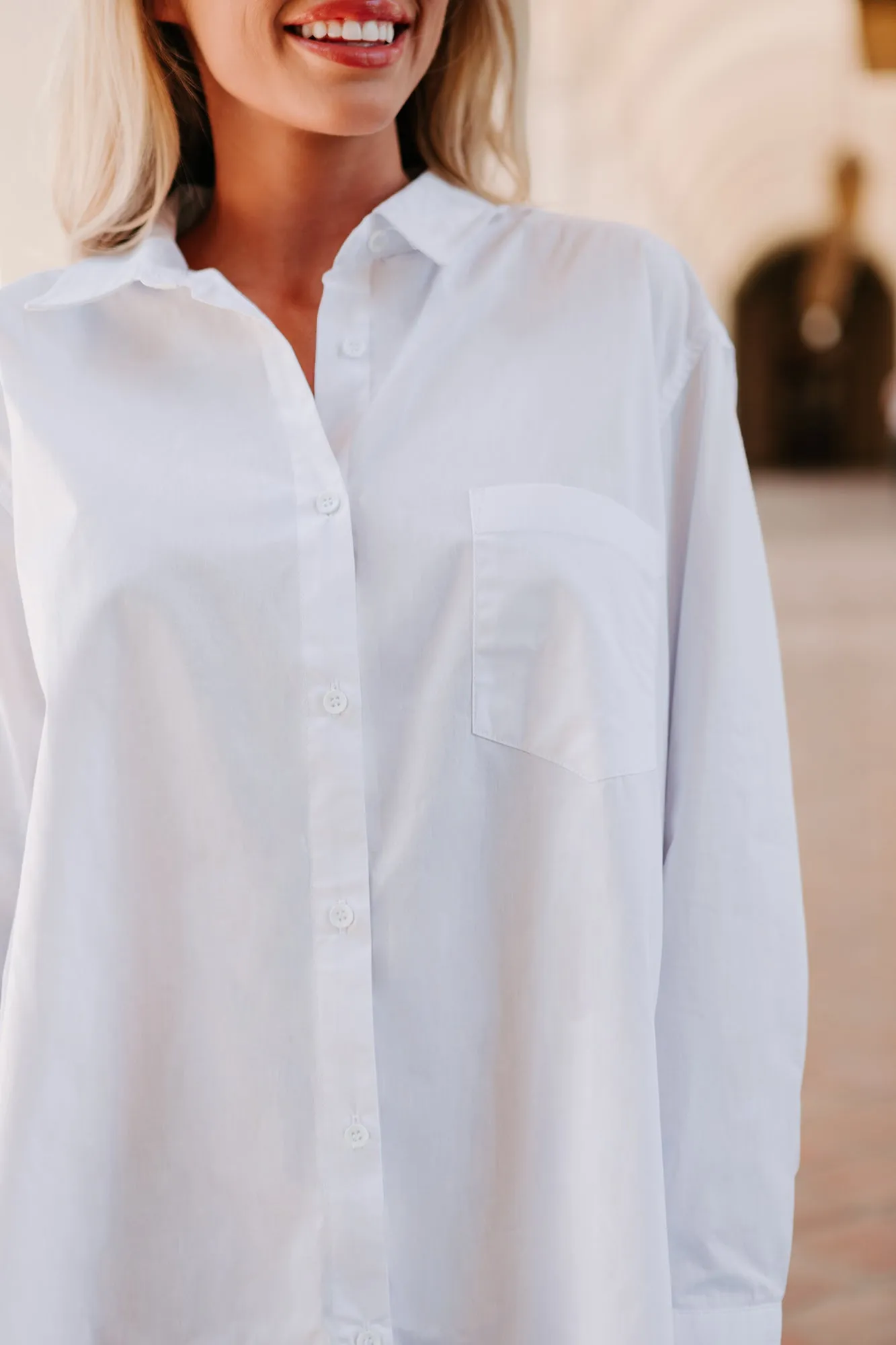 None Of Your Business Oversized Shirt Dress (White)