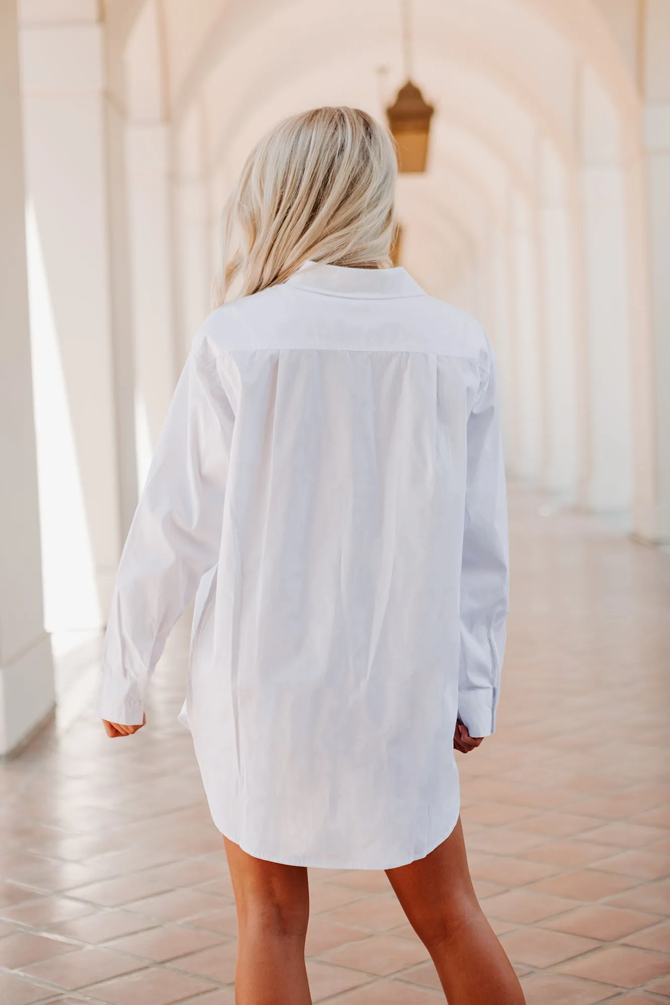 None Of Your Business Oversized Shirt Dress (White)
