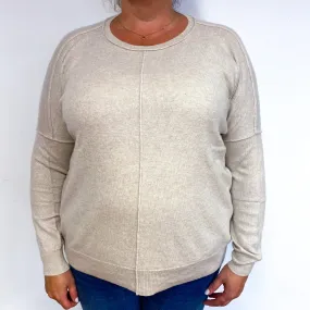 Oatmeal Visible Seam Cashmere Crew Neck Jumper Extra Large