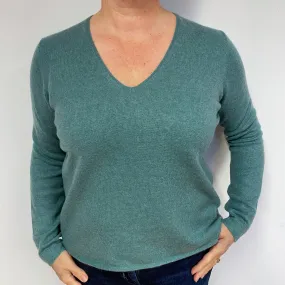 Ocean Green Cashmere V-Neck Jumper Large
