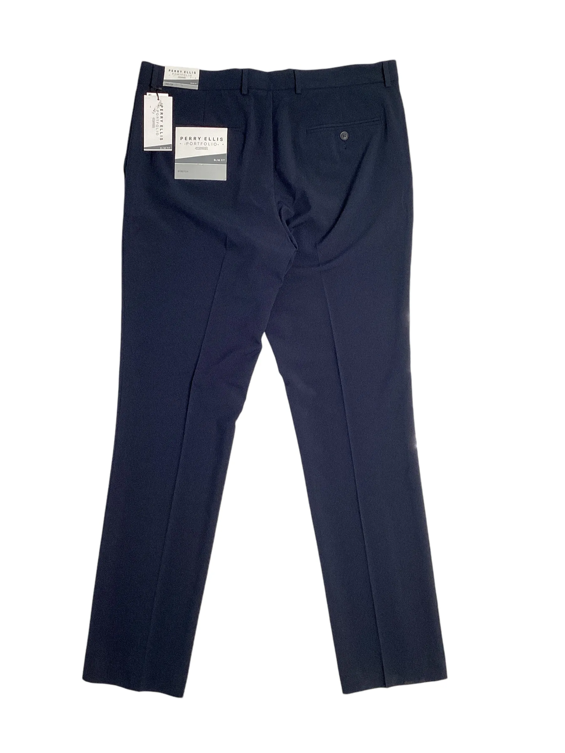 Perry Ellis Portfolio Men's Slim Fit Flat Dress Pants Sapphire Blue 36 x 30