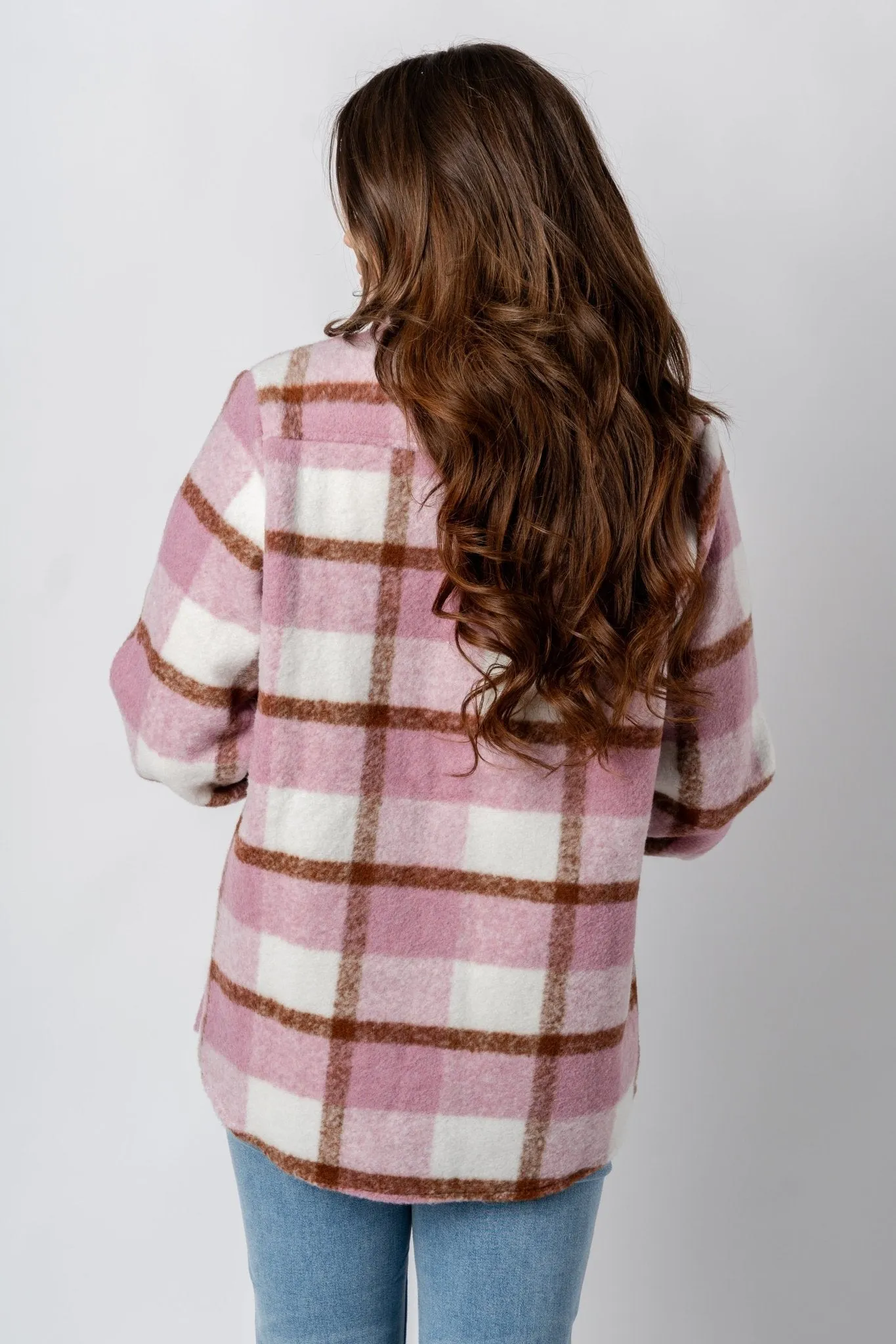 Plaid flannel shacket mauve