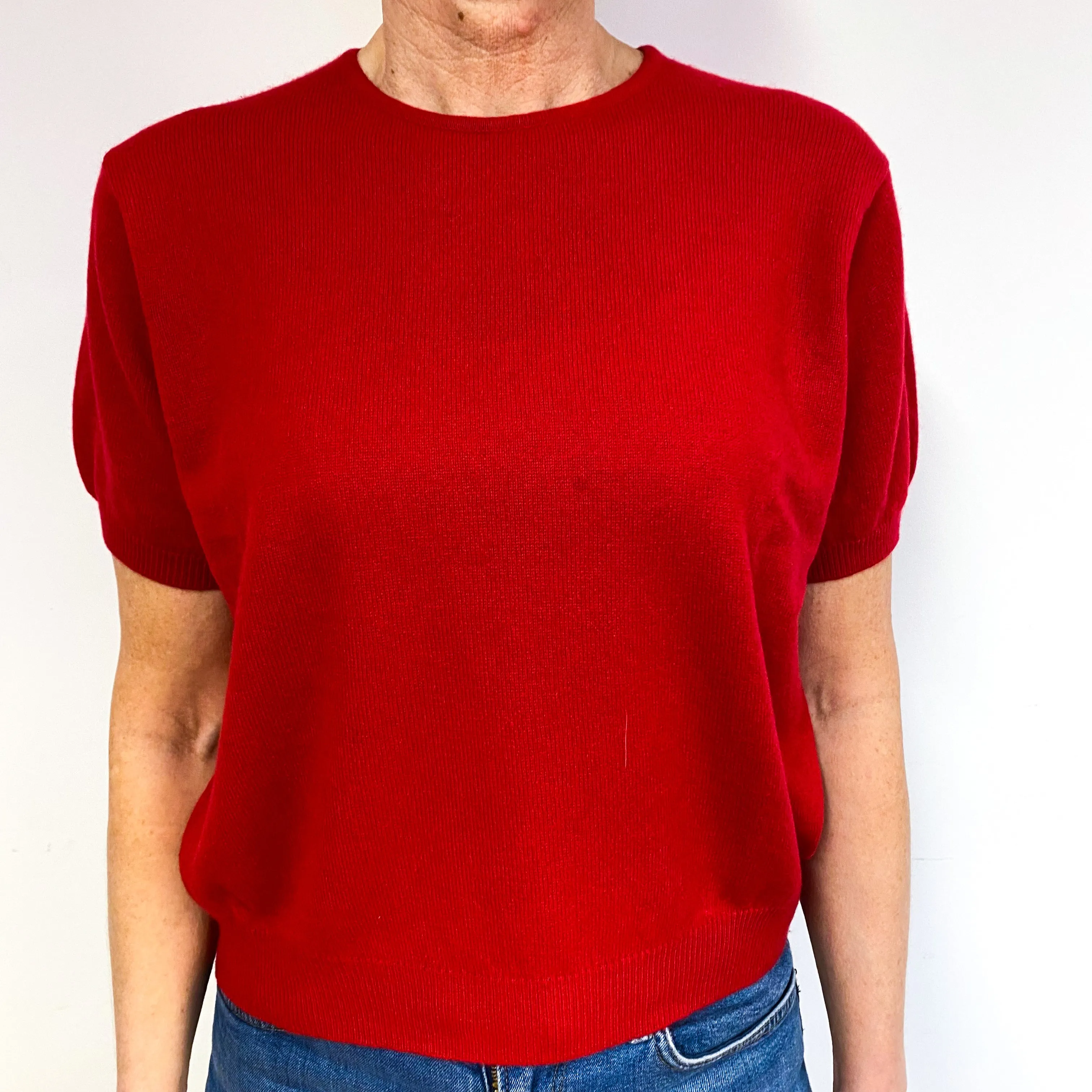 Post Box Red Cashmere Short Sleeve Jumper Medium Petite