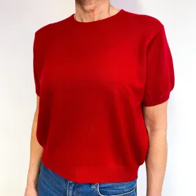 Post Box Red Cashmere Short Sleeve Jumper Medium Petite