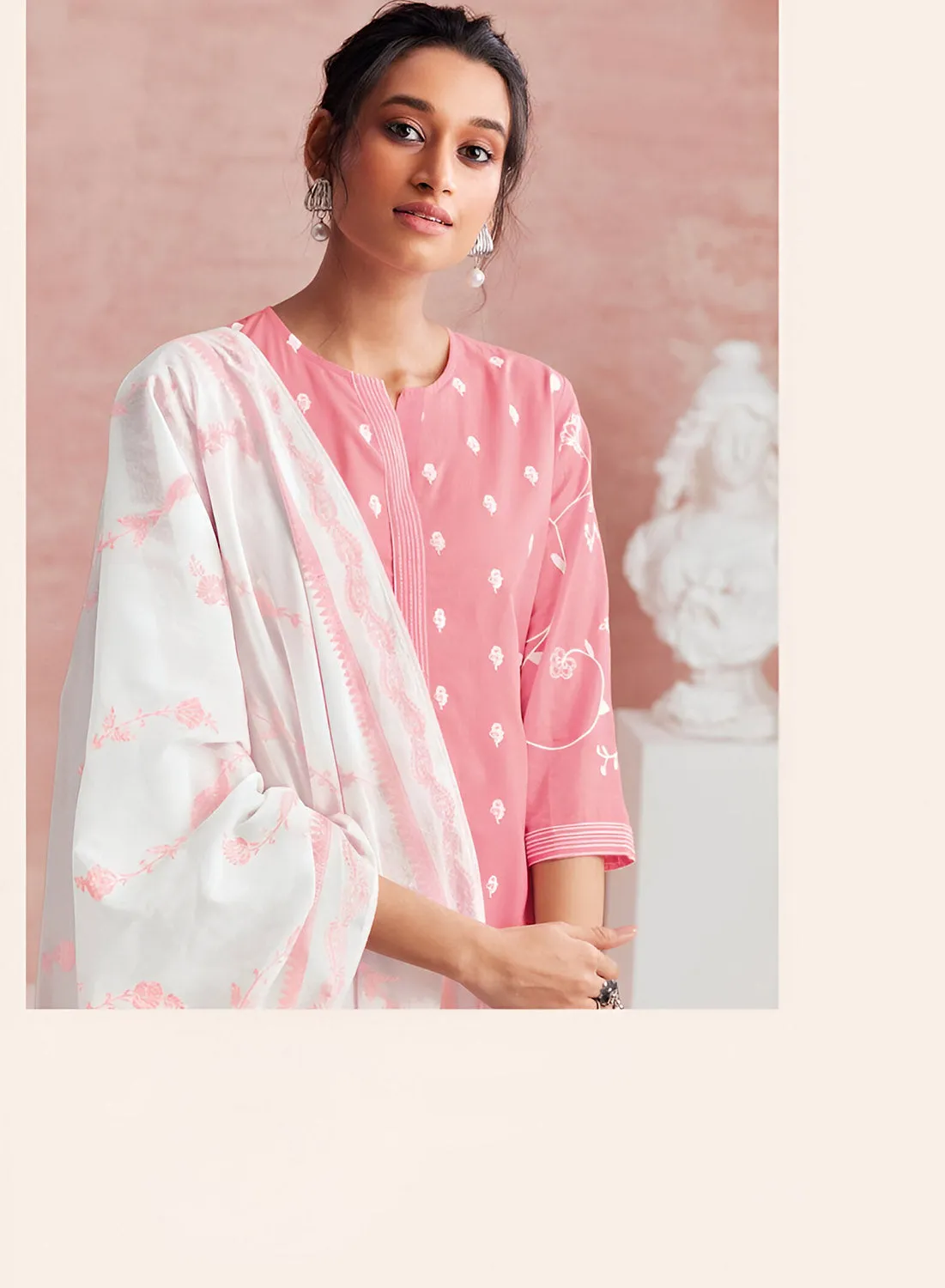 Pure Cotton Pink Unstitched Suit Dress Material for Women