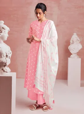 Pure Cotton Pink Unstitched Suit Dress Material for Women