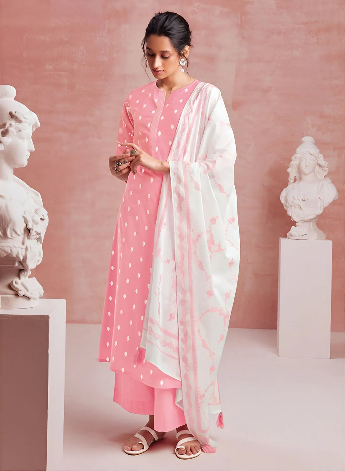 Pure Cotton Pink Unstitched Suit Dress Material for Women