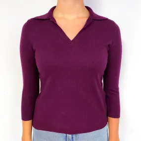 Purple 3/4 Sleeved Cashmere V-Neck Jumper Small