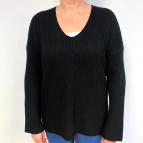 Rag & Bone Black Chunky Cashmere V-Neck Jumper Large