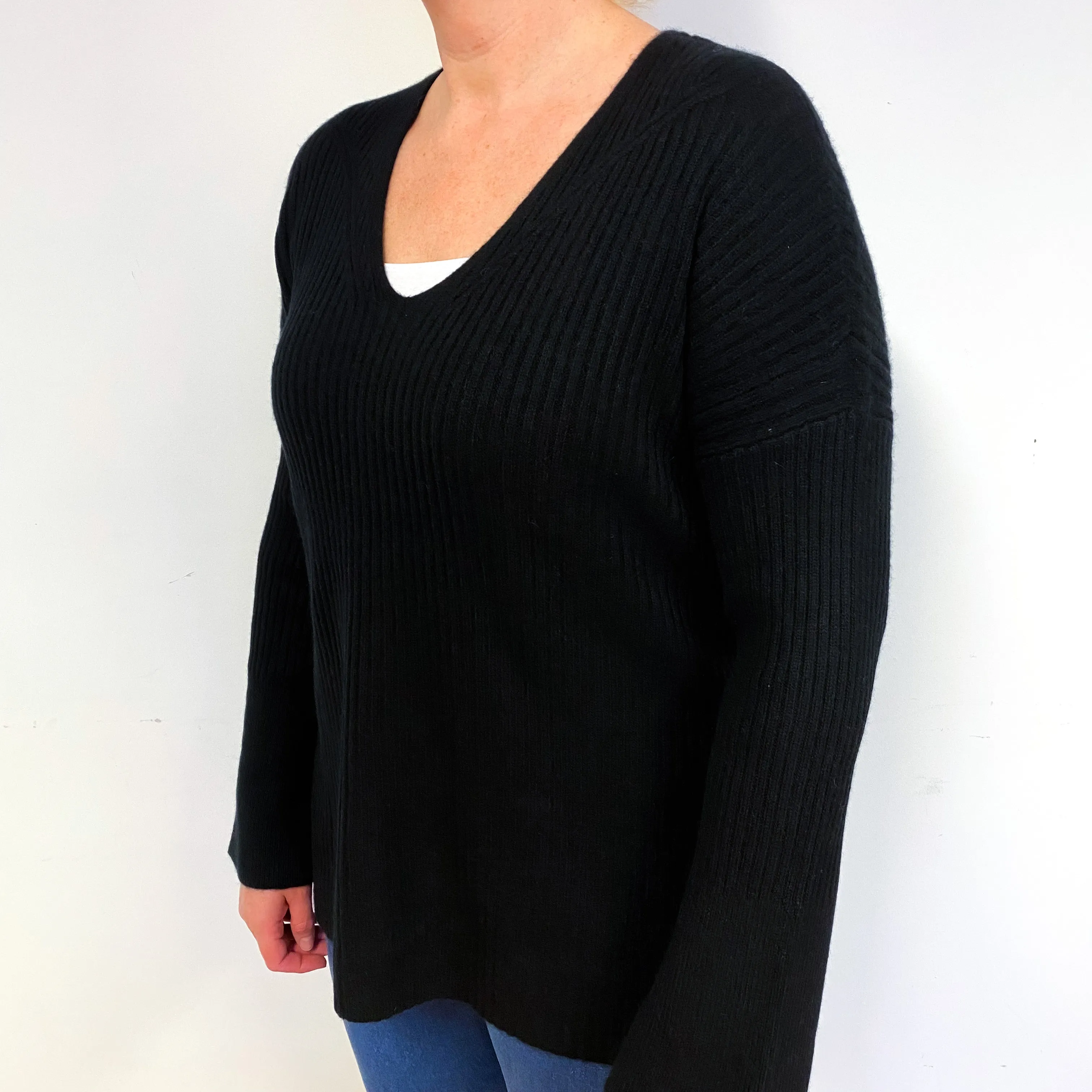 Rag & Bone Black Chunky Cashmere V-Neck Jumper Large