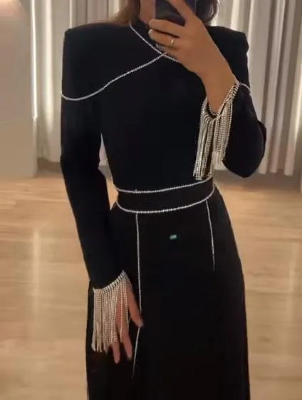 Rhinestone Pendant Tight-Waist Dress