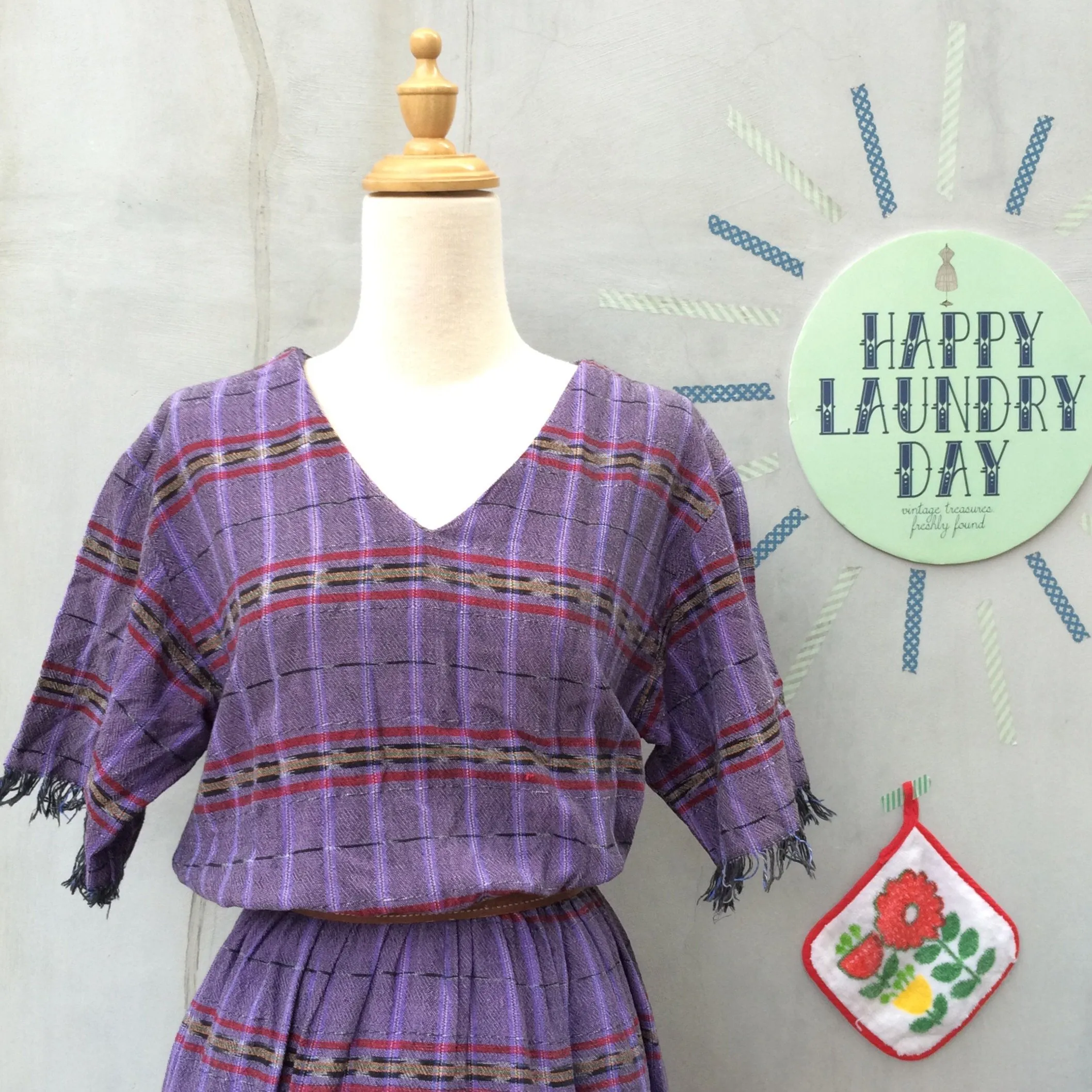 SALE! | Vintage 1980s 1990s tribal Ethnic fringe hems Day Dress with pockets