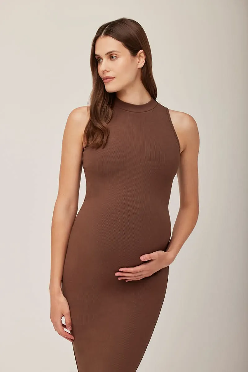 Sculpting Rib Mock Neck Maxi Dress