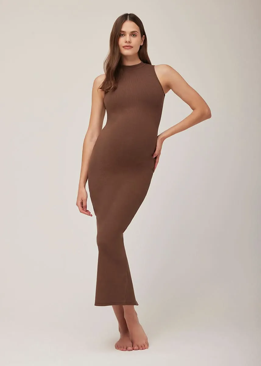 Sculpting Rib Mock Neck Maxi Dress