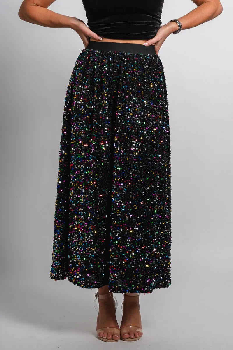 Sequin maxi skirt black multi
