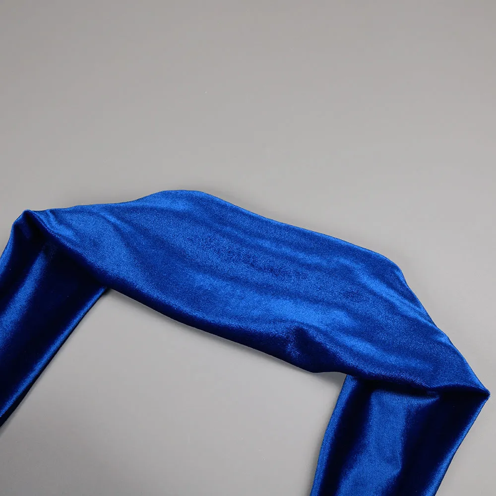 Sexy Halter Blue Tube Top Velvet Backless Evening Dress