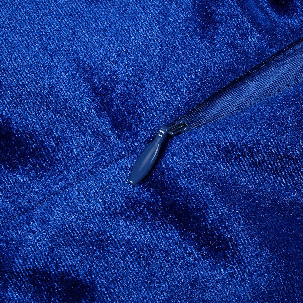Sexy Halter Blue Tube Top Velvet Backless Evening Dress