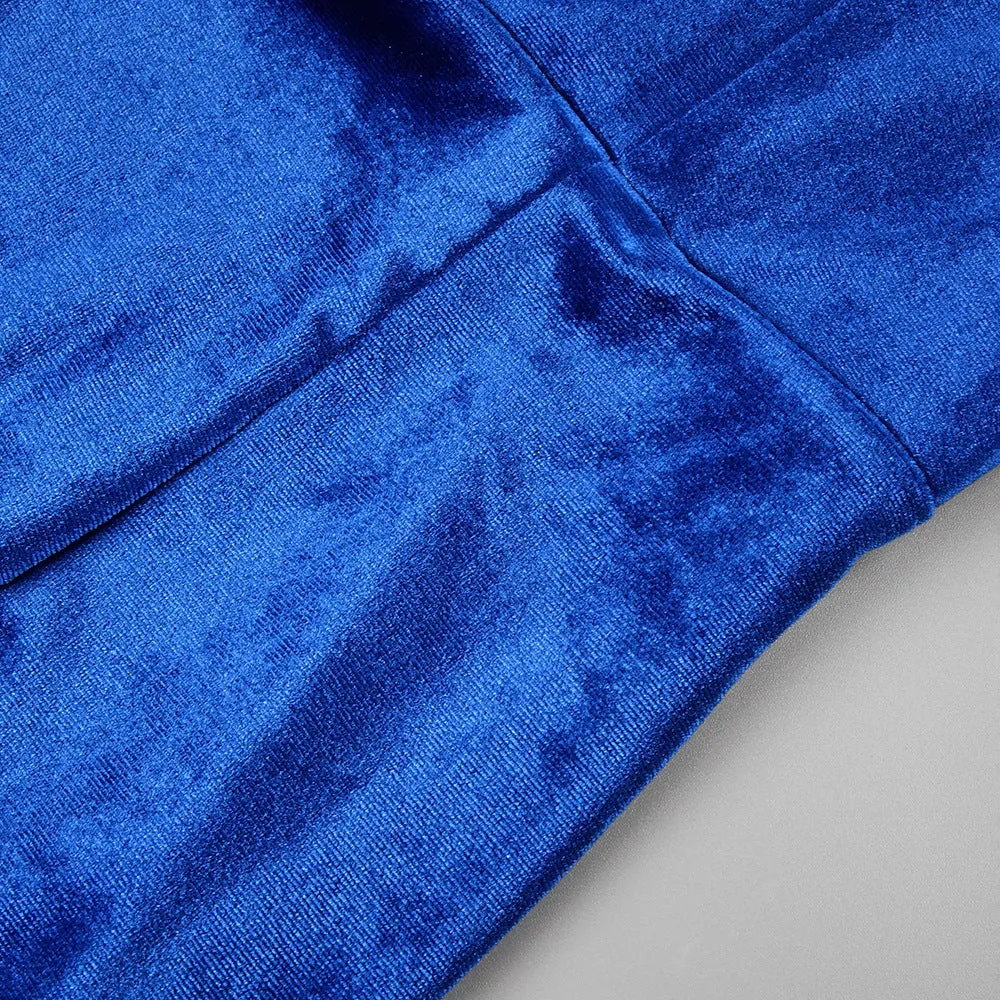 Sexy Halter Blue Tube Top Velvet Backless Evening Dress