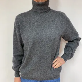 Slouchy Slate Grey Cashmere Polo Neck Jumper Medium