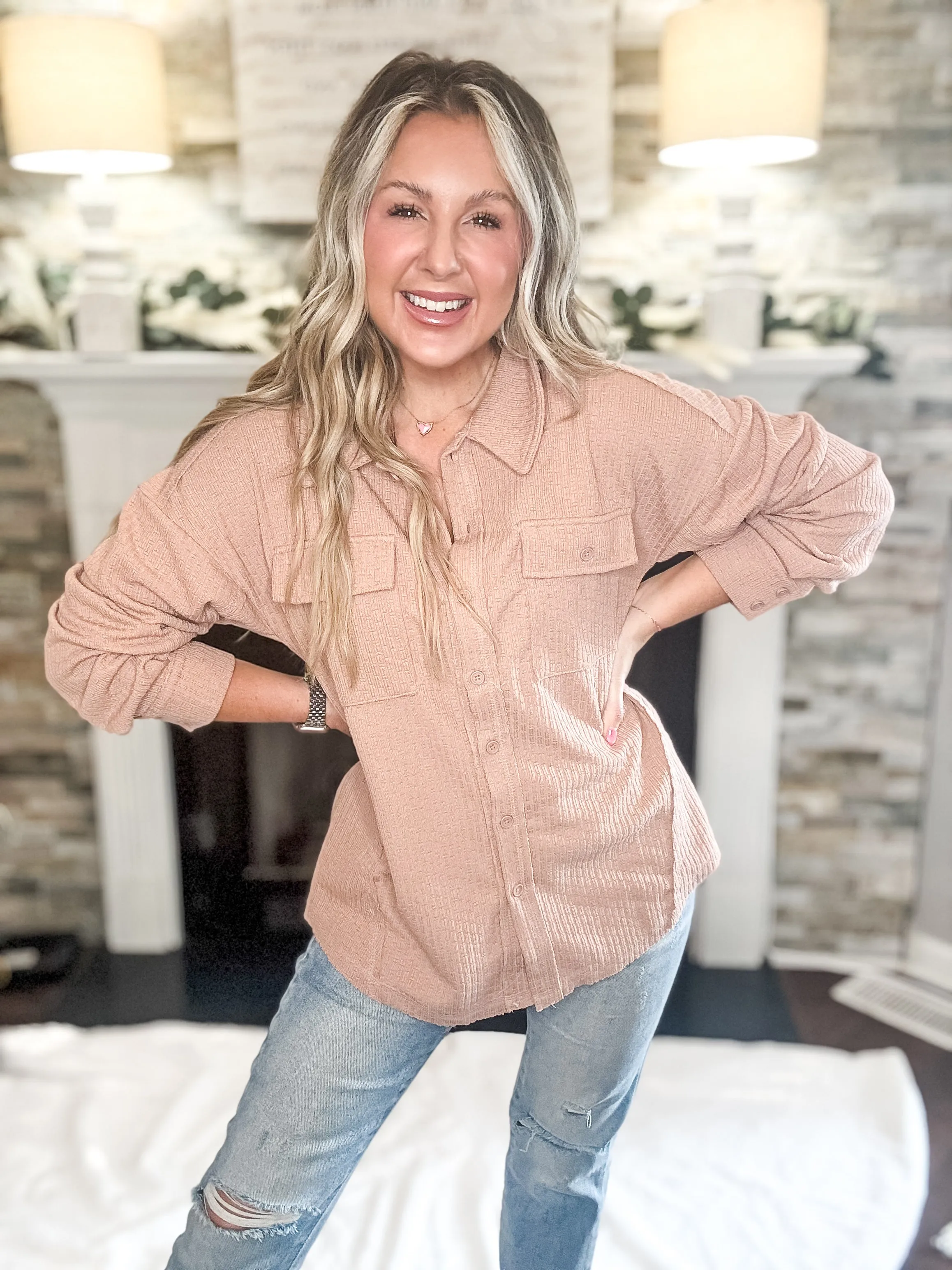 So Easy Blush Lightweight Textured Shacket