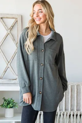 SOLID BUTTON DOWN SHACKET WITH POCKET
