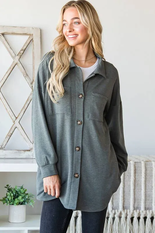SOLID BUTTON DOWN SHACKET WITH POCKET