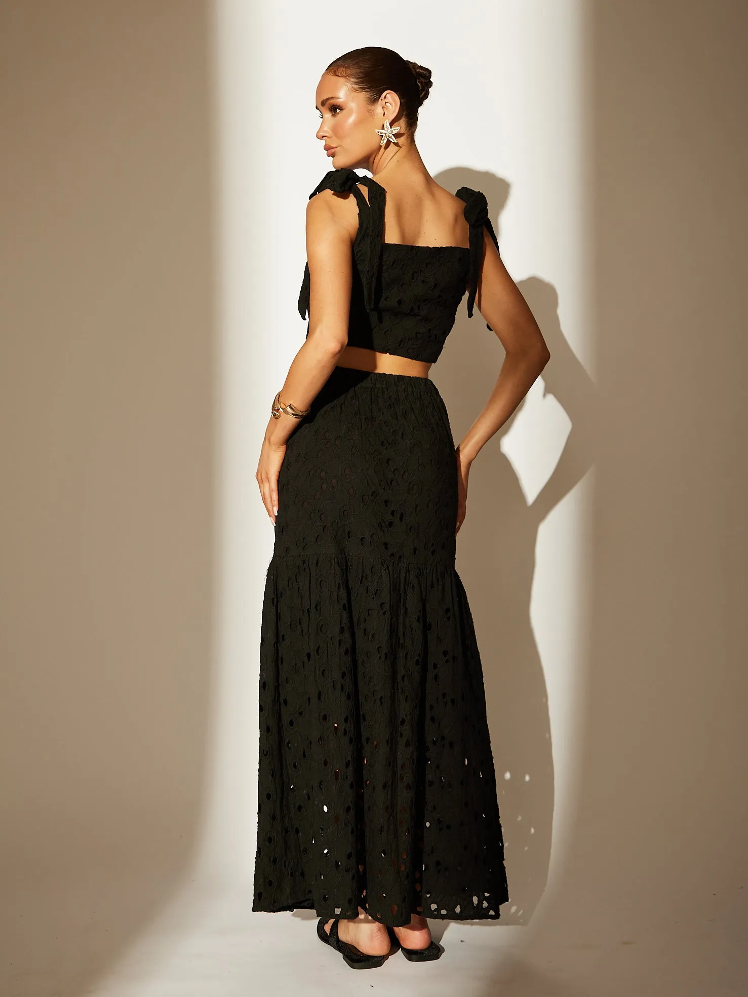 The ‘Delilah’ Black Broderie Maxi Skirt