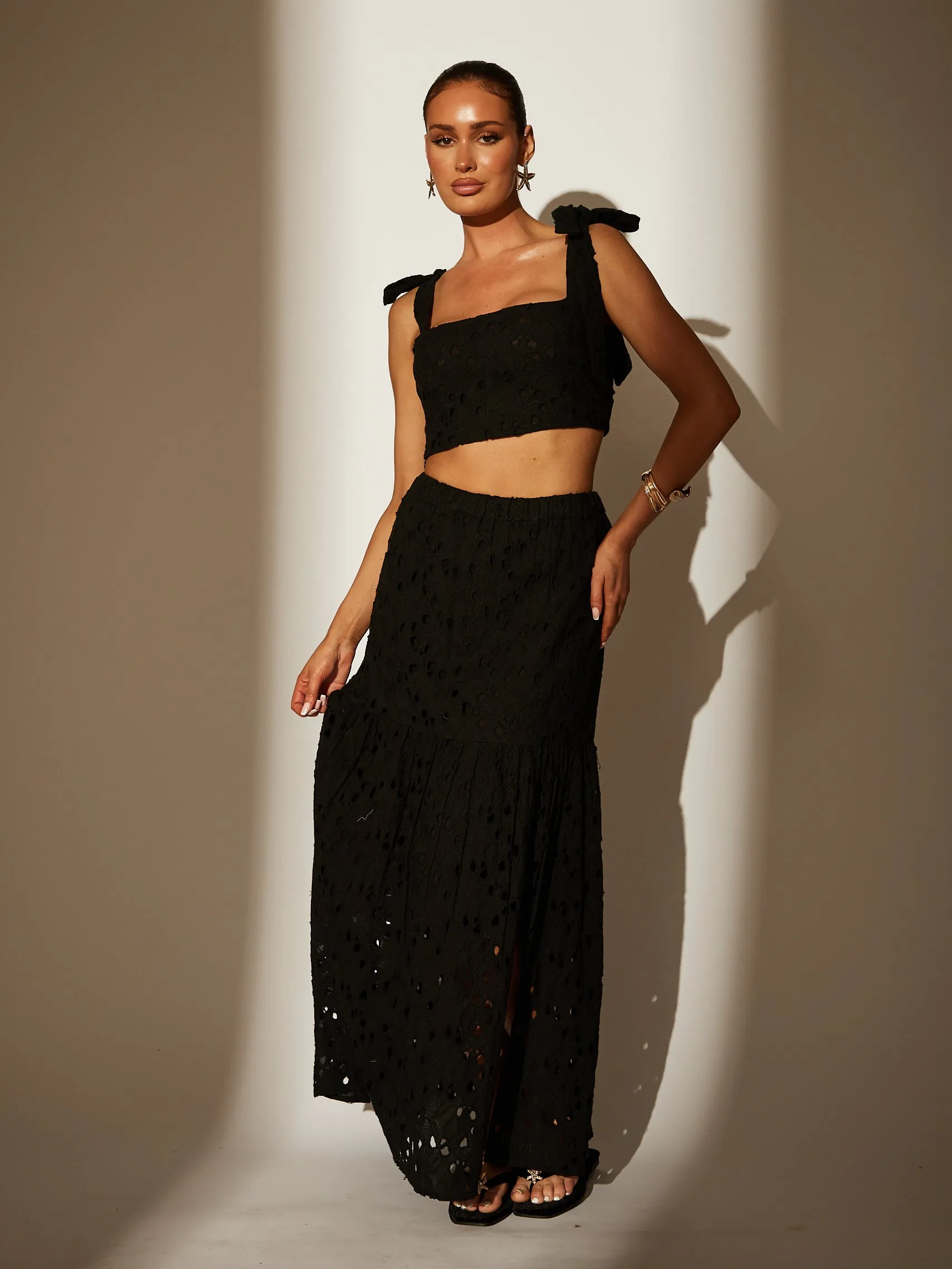 The ‘Delilah’ Black Broderie Maxi Skirt