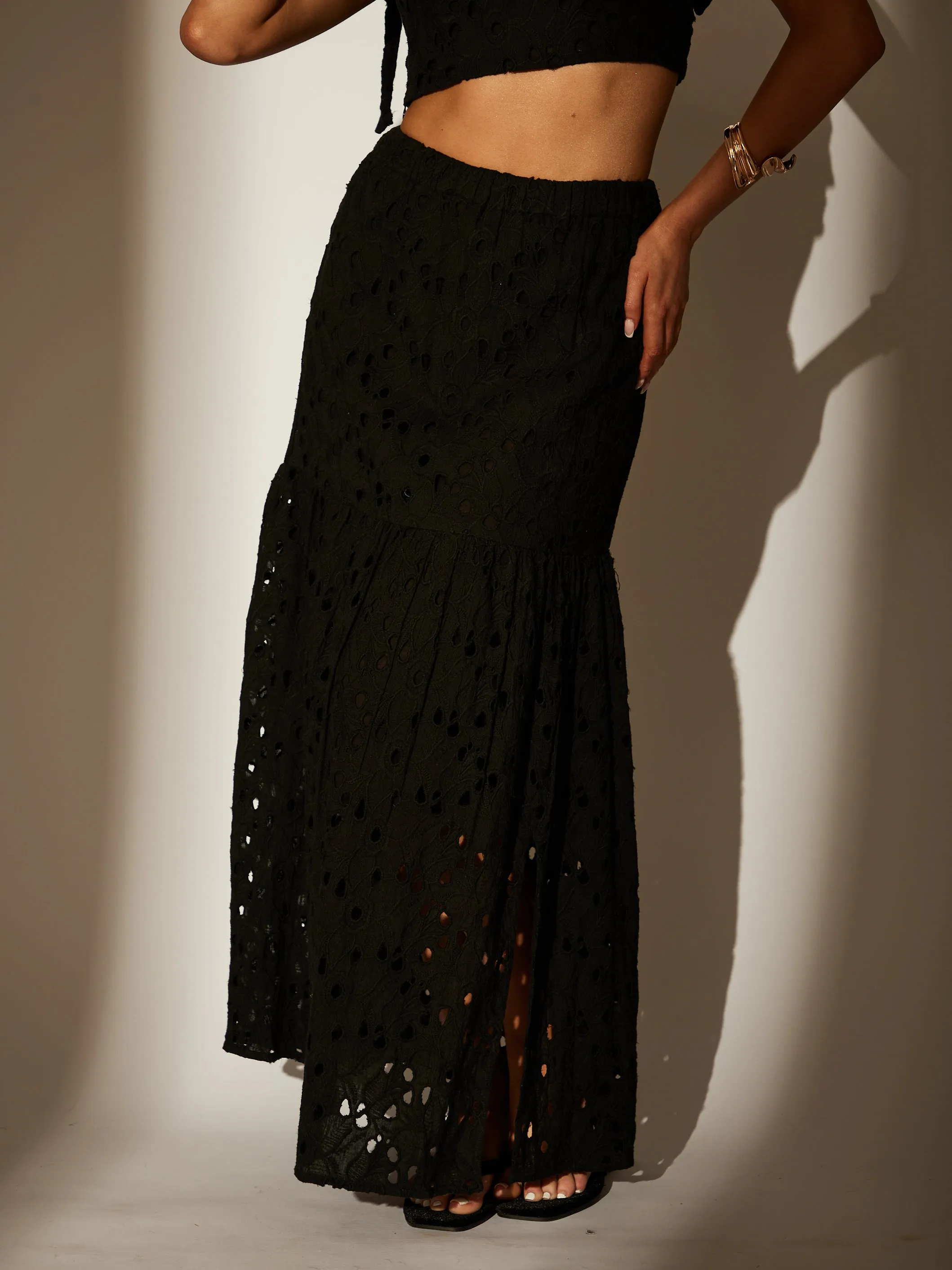 The ‘Delilah’ Black Broderie Maxi Skirt