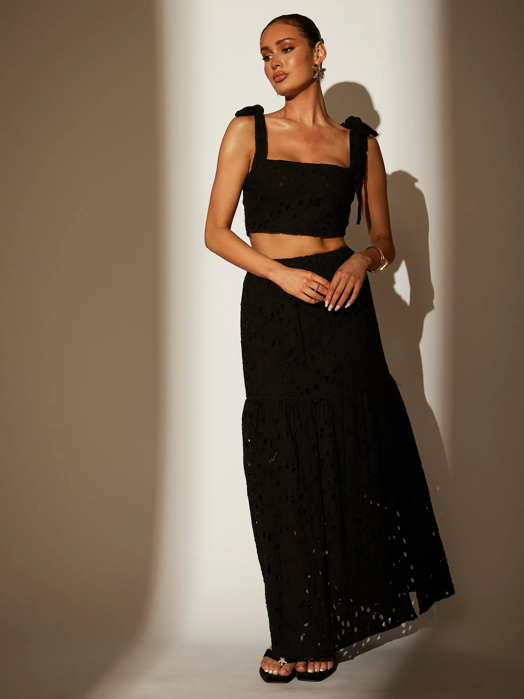 The ‘Delilah’ Black Broderie Maxi Skirt