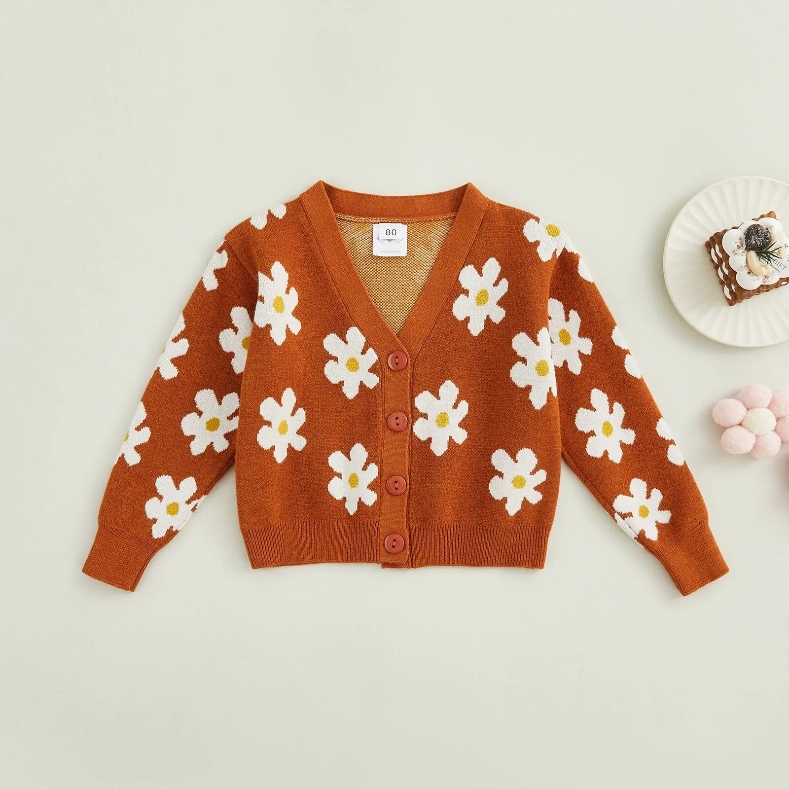 Toddlers Rustic Daisy Button Sweater