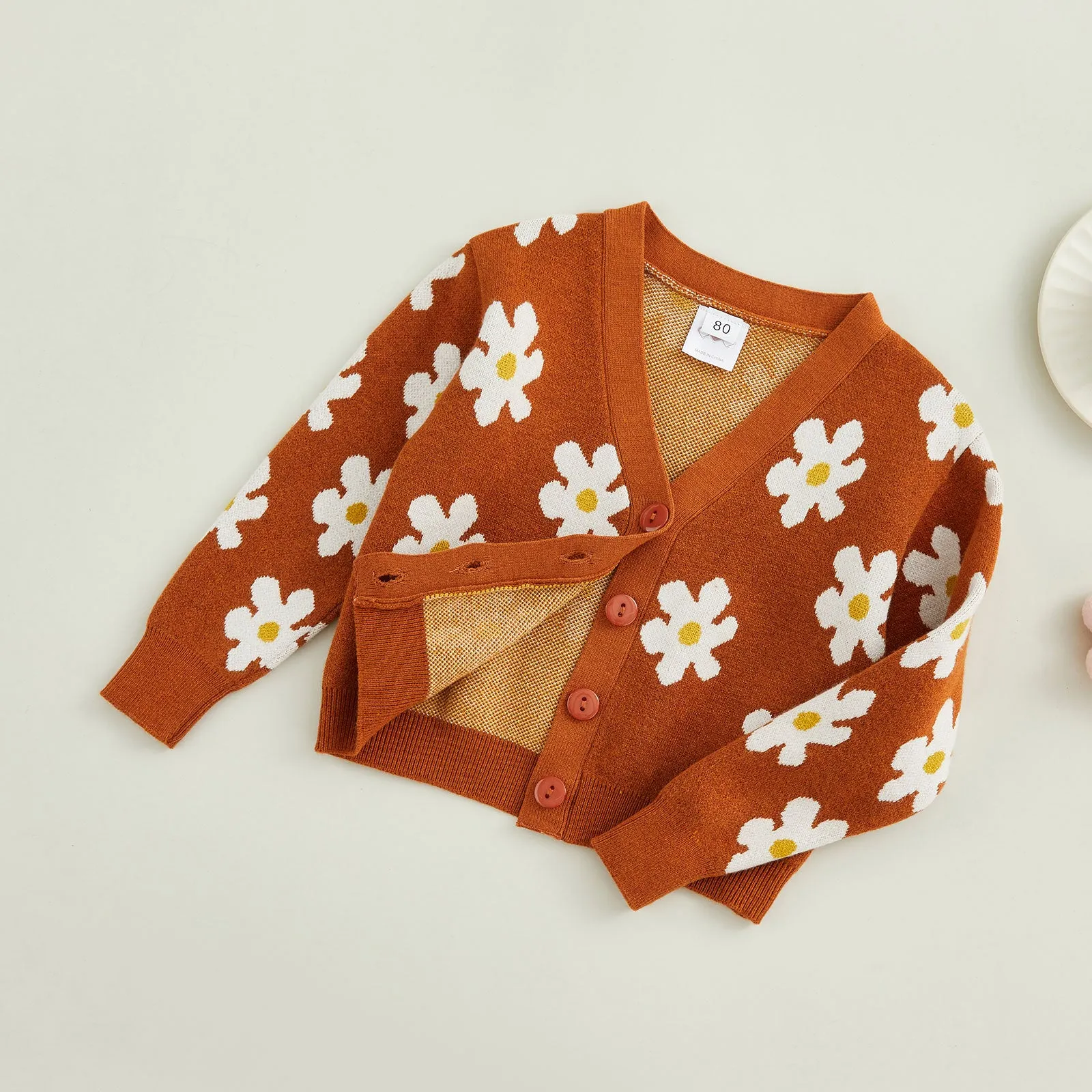 Toddlers Rustic Daisy Button Sweater