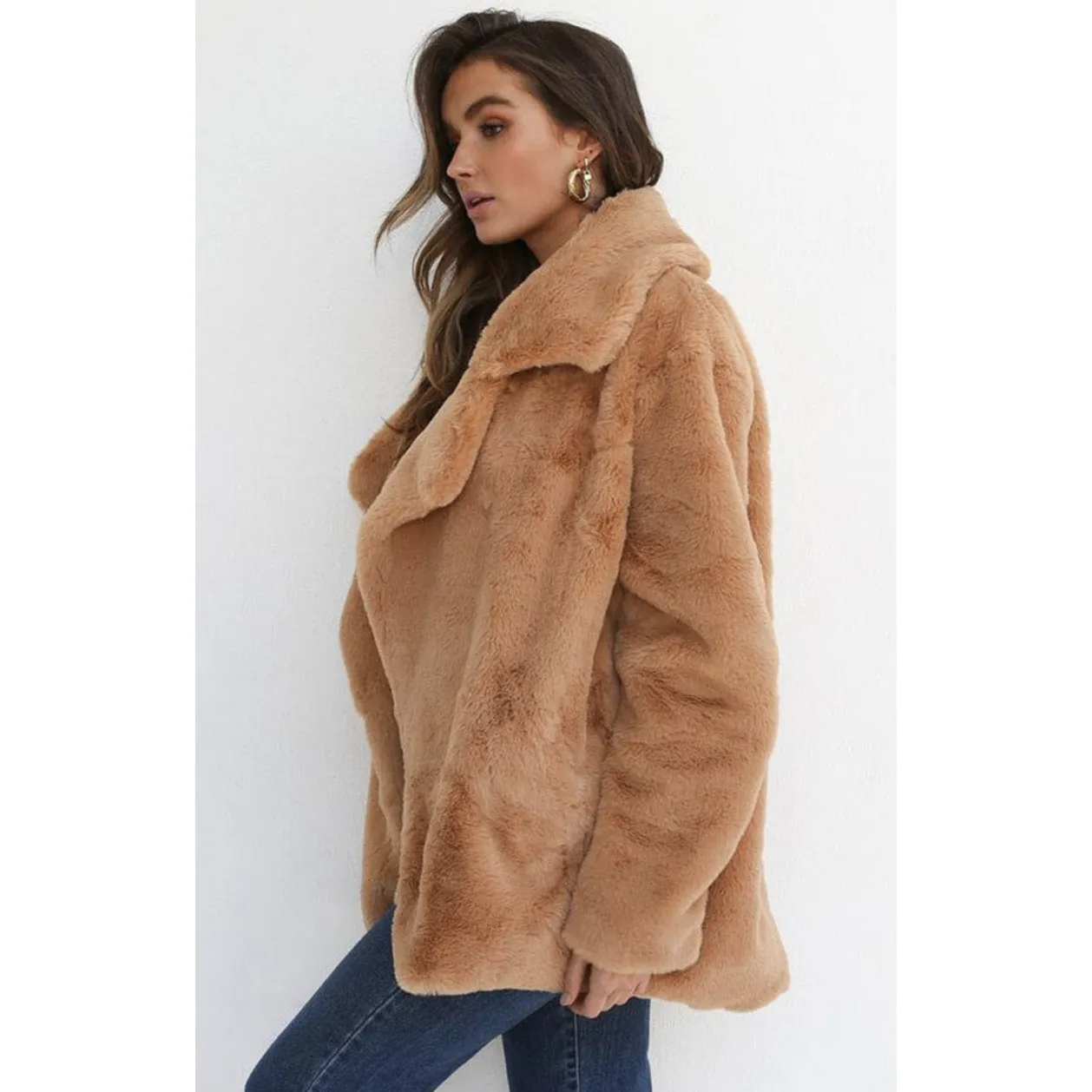Turn Down Collar Soft Fur Coat