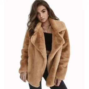 Turn Down Collar Soft Fur Coat