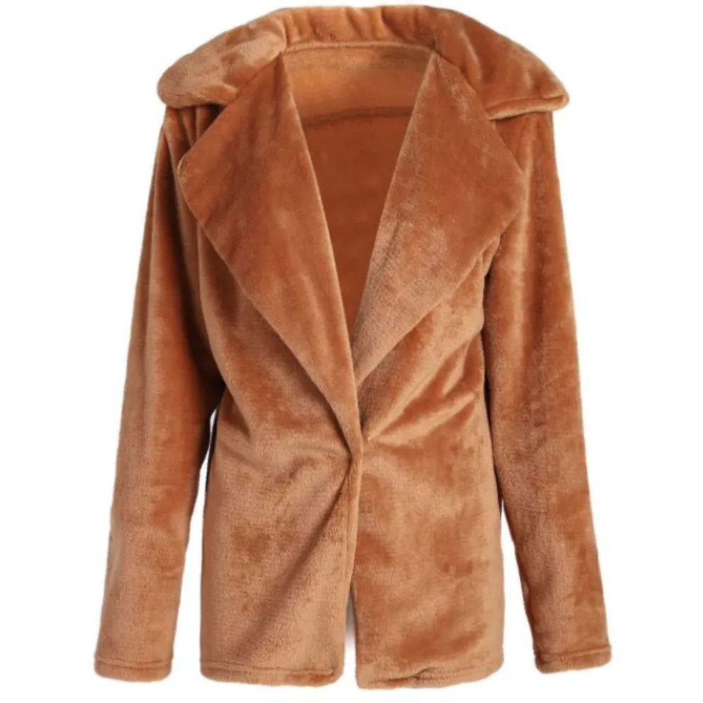 Turn Down Collar Soft Fur Coat
