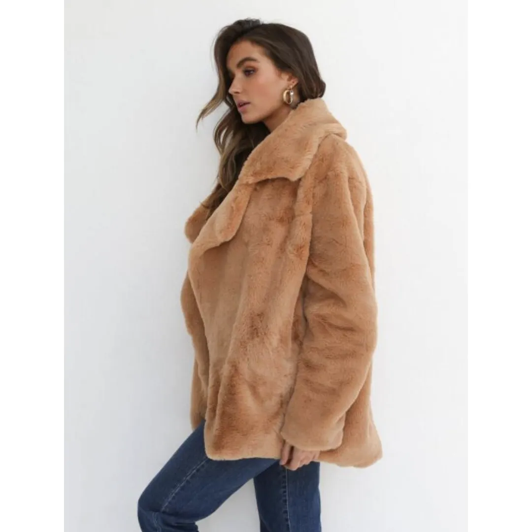 Turn Down Collar Soft Fur Coat