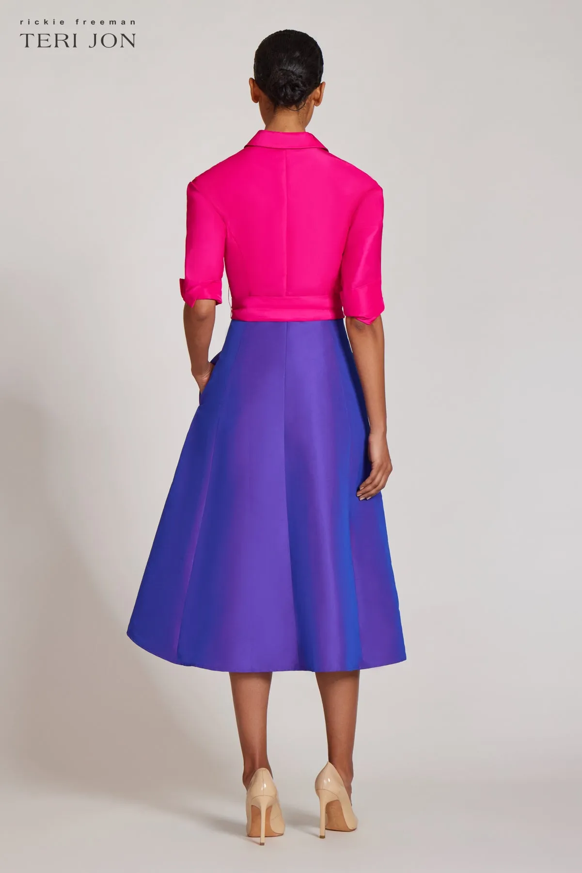 Two Tone Taffeta Shirt Dress