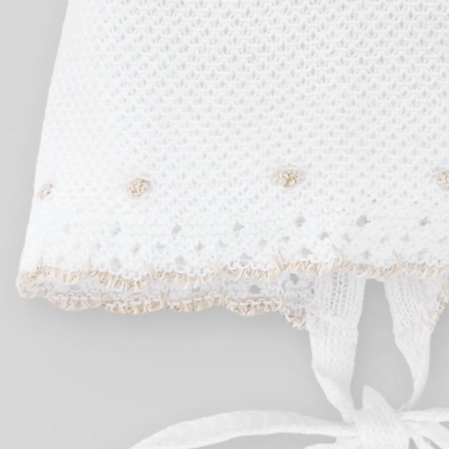 White & Beige Knit Bonnet